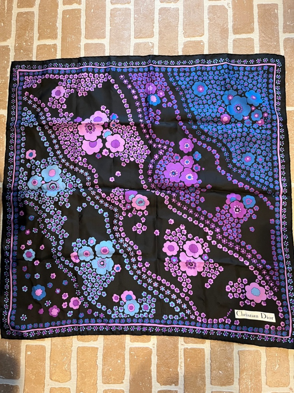 Christian Dior silk scarf Blue Purple vintage - Picture 2 of 9